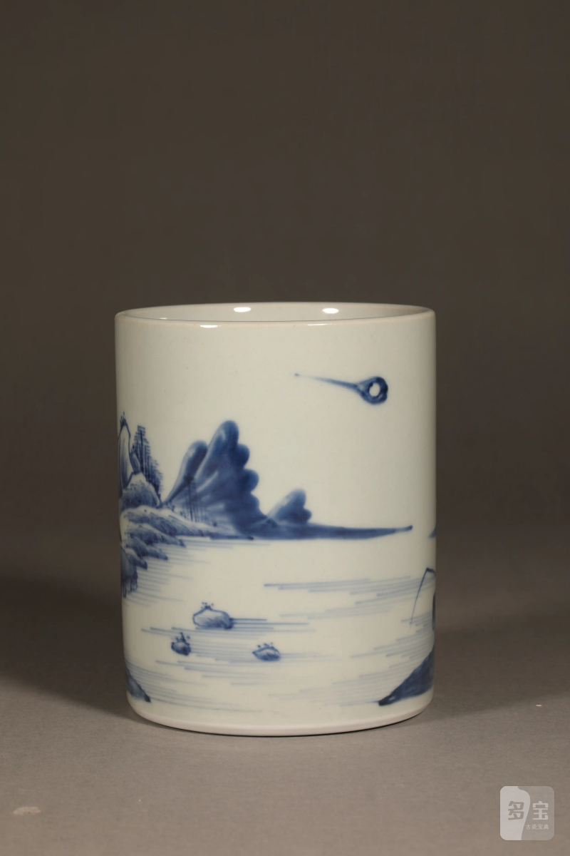 清乾隆 青花山水人物笔筒 - 图6